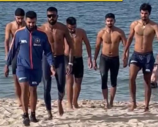 Before the first IND vs NZ T20 match, Wellington beachgoers Washington Sundar, Umran Malik, and Hardik Pandya flaunt their abs
